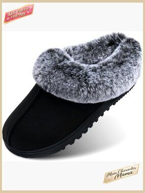 Memory Foam Slippers Cozy Faux Fur Collar Winter Indoor Shoes Relaxed Fit
